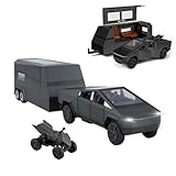 Pickup Trailer RV Model Toy Truck with Beach Motorcycle, Metal Diecast Pick-Up Truck Toy Car Vehicles with Sound/Light/Pull Back Power, Gifts for Kids/Adults Birthdays (1/32 Grey Trailer RV Kit)