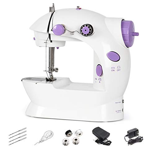 Portable Mini Sewing Machine Electric for Beginners Sewing Kit Crafting Mending Machine Handheld with Speed Double Thread Foot Pedal Handheld