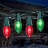 25 Feet C9 Red Green String Lights Outdoor Multicolored Christmas Lights with 26 Incandescent Bulbs, Hanging Vintage Christmas Light for Outdoor Patio Room Christmas Tree Party Backyard Decoration