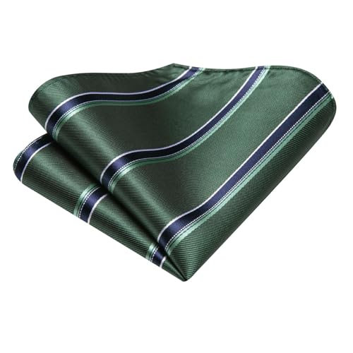 Image of Dubulle Mens Paisley Blue Green Striped Tie and Handkerchief Cufflinks Tie Set for Men Wedding Business Formal