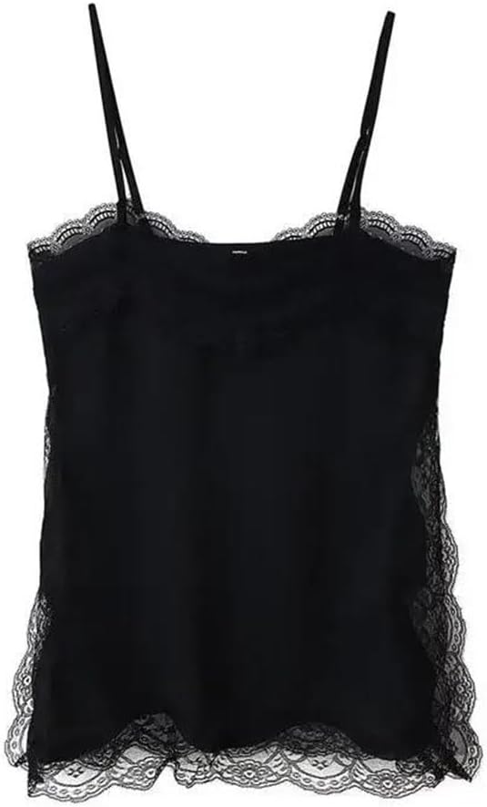 Women Daily Layering Satin High Low Tops Silk Spaghetti Strap Side Split Asymmetrical Top Silky