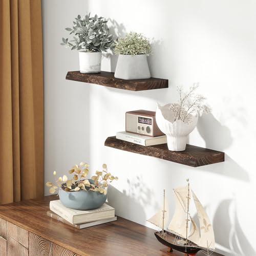 Image of Fun Memories 24 inch Elm Wood Floating Shelves, Walnut Finish, 2 Pack