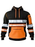 kraftd Mens Hi Vis Hoodie High Viz Hooded Sweatshirt Workwear Hoody with Reflective Tape Black/Orange