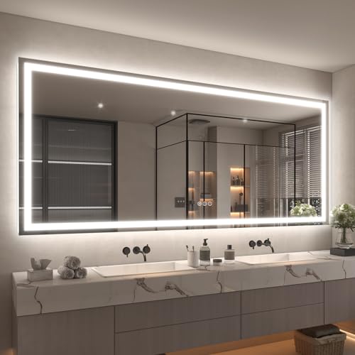 Image of 88x38 Super Large LED Mirror for Bathroom, Lighted Vanity Mirror for Wall, Dimmable, Anti-Fog, Shatter-Proof, ETL Listed (Front Lights + Backlit)
