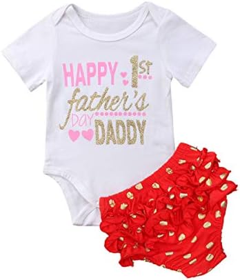 Newborn Baby Girls 1st Father's Day Romper + Ruffle Shorts Pants 2PCS Outfits Clothes Set