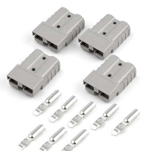 4 Pièces Anderson Connecteur 50A 600V Avec 8 Cosses, Prise Batterie Haute Puissance Pour Câbles 6-10 AWG, Prise Anderson Connecteur Rapide Pour Voiture, Moto, Camping-Car, Systèmes Solaires, Gris