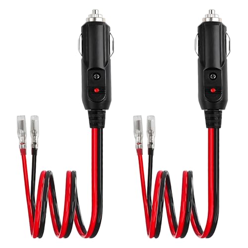 JNXIJ 2PCS Fused Cigarette Lighter Male Plug, 12V 24V Cigarette Lighter Plug Adapter with Leads & LED Light, 15A Fused Car Cigar Socket Plugs Connector Replacement Battery Charger Kit
