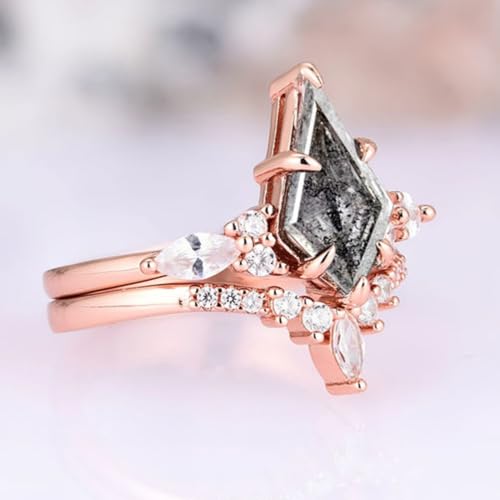 Gemstone Ring Set Kite Cut Gemstones and Moissanite Engagement Ring for Women 925 Sterling Silver 10K 14K 18K Art Deco Promise Wedding Bridal Set for Her Free Engraving4