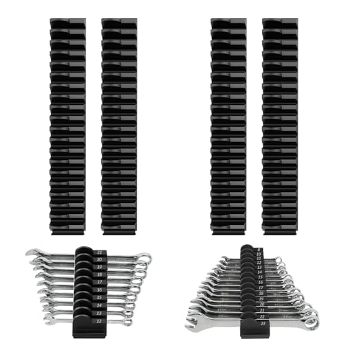 DEHOYI 80 pcs MAGNETIC Modular Wrench Organizers for Tool Drawers - Wrench Rack with Metric & SAE Labels, Perfect Tool Storage Holder. Gift for father, brother and boyfriend (With Magent) (Black)