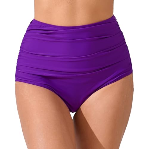JOYBIK Women’s High Waisted Full Ruched Bikini Swim Bottoms Tummy Control Full Coverage Swimsuit...