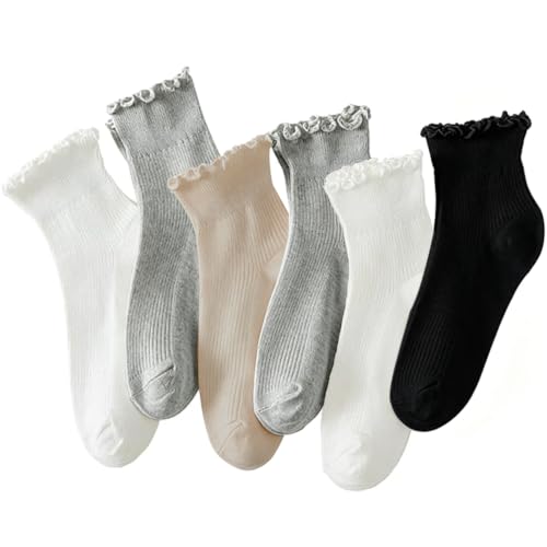 Image of Hstyle 6 Pairs of Ruffle Socks Women, Cute Ruffle Ankle Socks