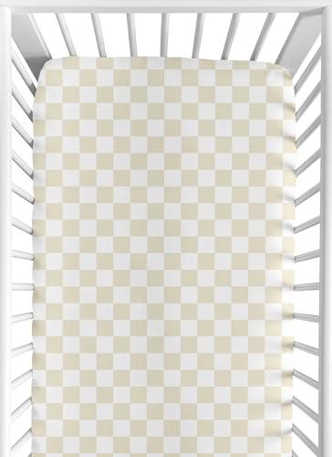 Image of Sweet Jojo Designs Fitted Baby Crib Sheets (Beige Gingham Checkered) for Boys or Girls, Infant Nursery, Toddler Room - Standard Size (Gender Neutral, Plaid, Vintage, Modern, Check, Unisex, Tan Taupe)