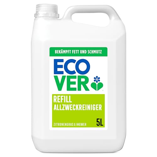 Ecover Allzweckreiniger Nachfüllpack, entfernt Schmutz und Dreck auf harten Oberflächen, Zitronengras- und Ingwerduft, 1 x 5L Packung