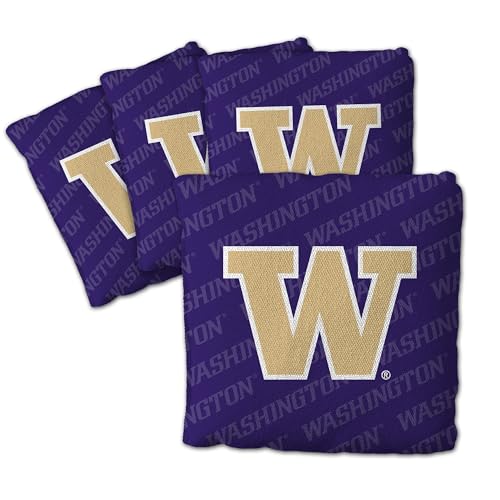 YouTheFan Officially-Licensed NCAA Washington Huskies Set of 4 Cornhole Bags - All Weather Regulation 6” x 6” Size - 16oz Weight - Designed in USA