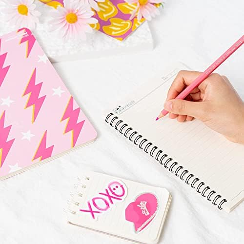 PANTIDE 2Pcs A5 Preppy Spiral Notebooks for Kids Teens, Y2K Hardbound Spiral Journal for Student Happy Smile Hardcover Notebook, Pink Wire Bound Spiral Notebook Notepad Diary for School Office Work