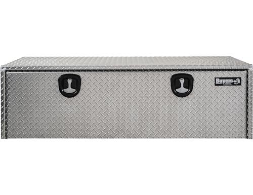 Image of Buyers Products 1705125 Diamond Tread Aluminum Topsider Truck Box with Lockable T-Handle Latch, 18 x 24 x 60 Inch, Truck Storage and Organizer, Made in the USA, Silver
