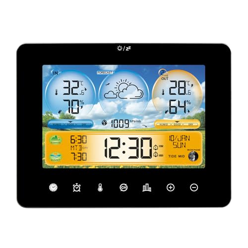 Indoor Outdoor Weather Station Sensor Thermohygrometer Color Display Multifunctional Forecast Time and Tides Level WALFRONT