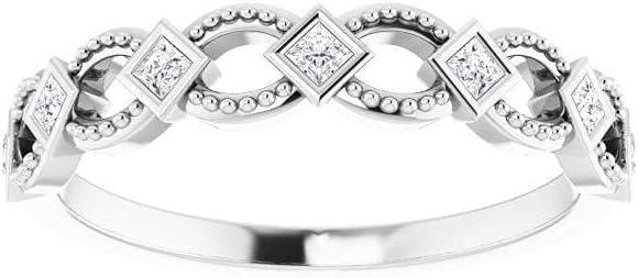 Diamond2Deal 14K White Gold 1/6 ct Diamond Stackable Ring Size 7