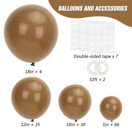 Image of RUBFAC 135pcs Brown Balloons Different Sizes Pack of 18 12 10 5 Inch, Latex Boho Neutral Coffee Tan Balloon Garland Arch Kit for Baby Shower Jungle Safari Fall Birthday Bear Themed Party Decorations