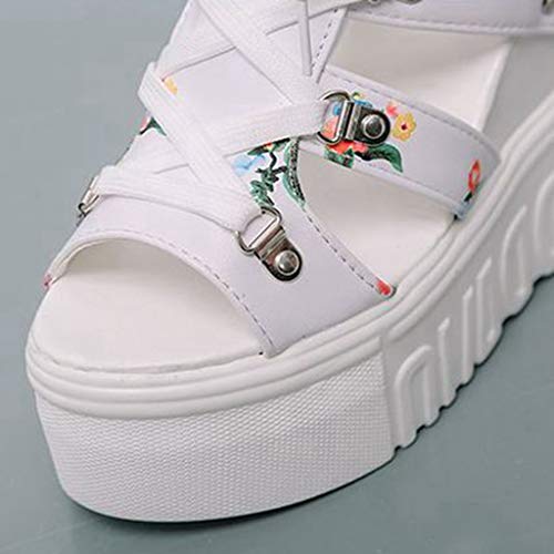 Mioke Womens Floral Wedge Platform Sandals Gladiator Peep Toe Chunky High Hidden Heel Zipper Caged Bootie #TOP2