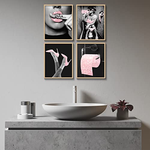 Luodroduo Fashion Wall Art Bathroom Decor Prints Set Of 6 Pink Glam Glitter Tissue Canvas Posters Pictures Photos Bathroom Artwork Wall Black And White Modern Women Funny Bathroom (8"X10" Unframed) #TOP5
