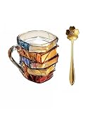 RZXSCDD chapter book mug,with a spoon colorful glass with overlay design 3D painted glass cup,book coffee mug,gift for book lovers,and other women