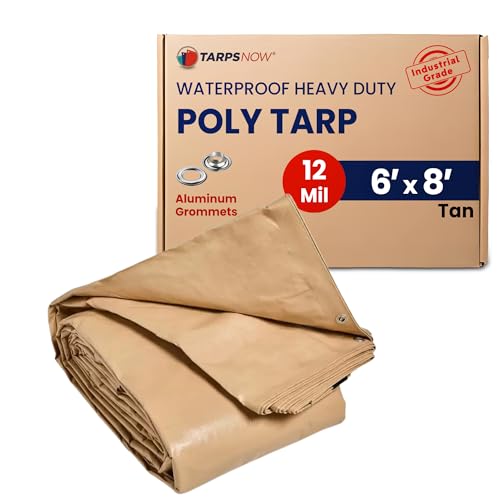 Tarps Now 6x8 Feet Heavy Duty Waterproof Poly Tarp | 12 MIL Reinforced Tarp with Aluminum Grommets | General-Purpose Brown Tarp Cover