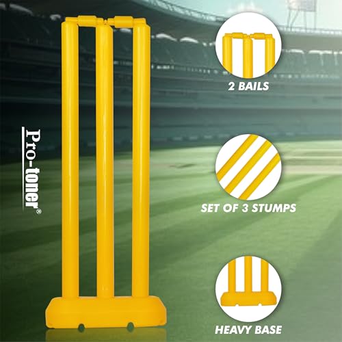 Image of Protoner Cricket Set with Wooden Bat, Stumps and Ball, Sports Kit for Kids and Adults (Kids)