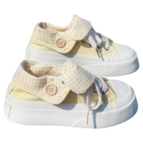 Women's Breathable Floral Cuff High-Top Canvas Sneakers Y2K Preppy Vibe Chic Trendy Student Casual Fall Shoes