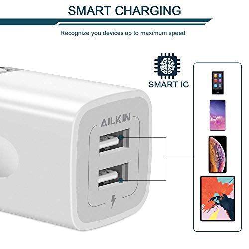 Image of USB Wall Charger, Foldable Charger Adapter, AILKIN 2Pack 2.4Amp Dual Port Quick Charger Plug Cube AC Travel Box for iPhone 17 16 15 14 Pro Max 13 12 11Pro Max /XS /XR Plus, Samsung Galaxy