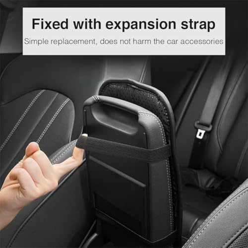 Image of Lyrovo PU Leather Car Armrest Cushion Pad With Side Pockets, Universal Fit for All Car (Mocha)