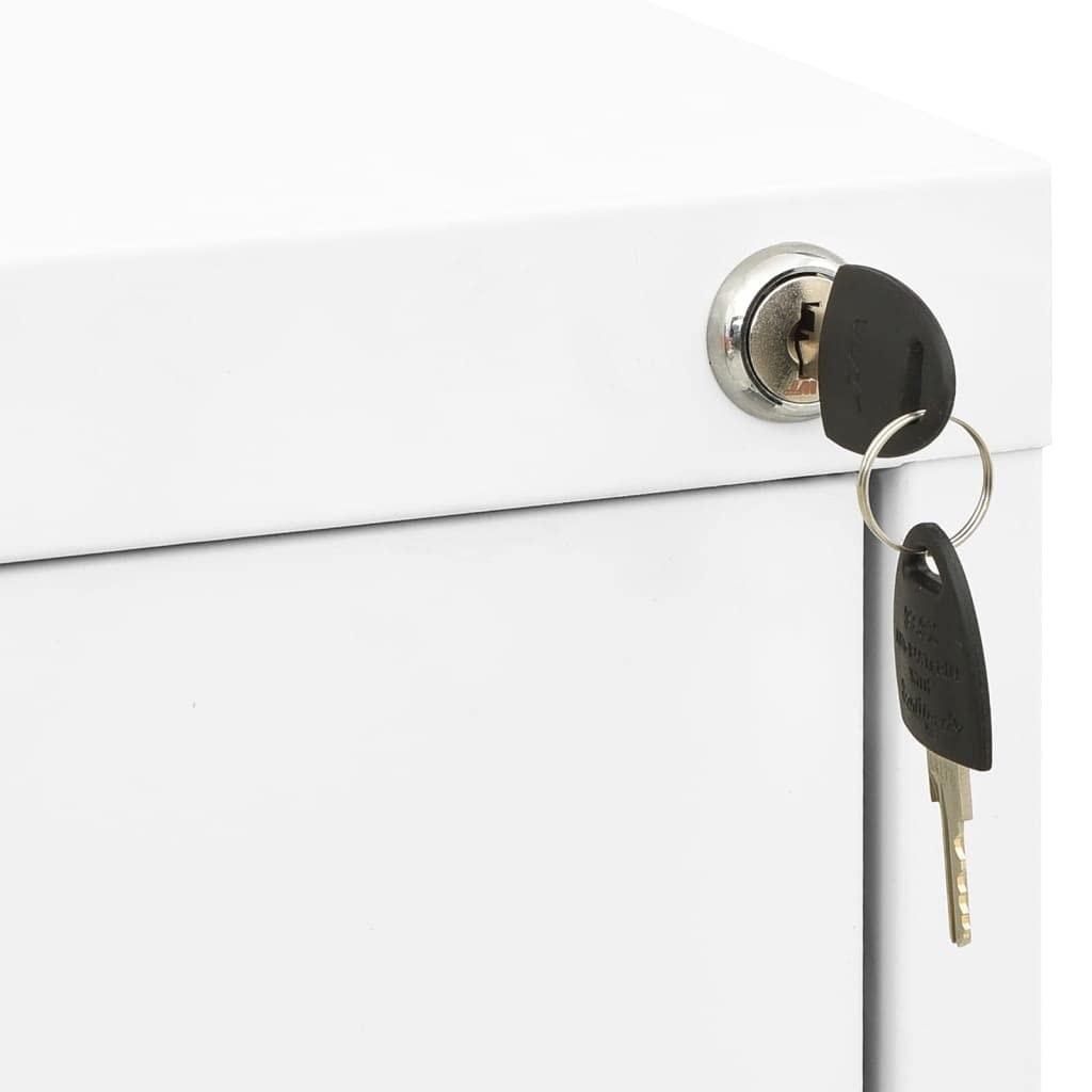 Armadietto portadocumenti bianco in acciaio 46 x 62 x 72,5 cm con 2 cassetti e serratura, armadietto sospeso per cartelle legali A4, armadio da ufficio per riporre documenti in ufficio o