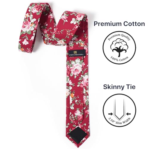 Image of Parquet Mens Floral Tie | Cotton Printed Skinny Necktie for Wedding | Spring & Summer