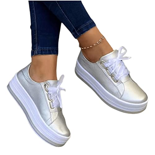 Lausiuoe Women's Fashion Sneakers Slip On Womens Low Top Canvas Sneakers Casual Fashion Running Lightweight Breathable Comfortable Walking Flat Shoes Loafers Sliver