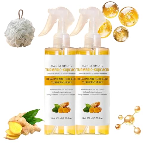 Keratin Care Kojic Acid Turmeric Spray-200ml,Gentle Exfoliating and Hydrating Body Mist,Gently Exfoliating and Hydration of Skin,Brightening Turmeric & Kojic Acid Formula for Face, Body & Feet (2PCS)