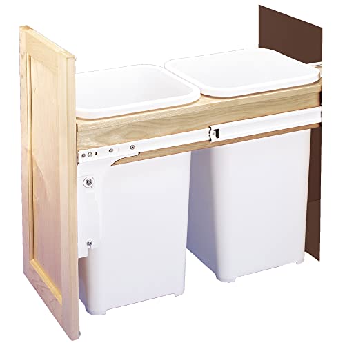 Rev-A-Shelf 4Wctm-15Dm2 Double 27 Quart Top Mount Kitchen Pull Out Trash Can Waste Container For 12 Inch Wide 1.5 Inch Faceframe Cabinets, White #TOP2