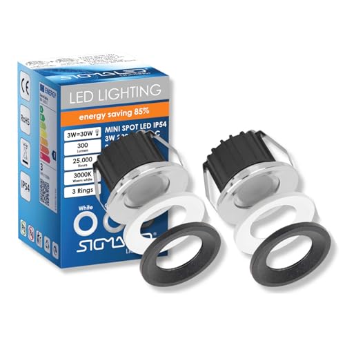 Sigmaled lighting, MINI FOCO LED 3W para Exterior, Regulable, Resistente a salpicaduras, 300lm, Blanco Cálido 3000K, Spot empotrable IP54, 220V / 230V AC NO NECESITA Driver, 2 focos (1 caja de 2)