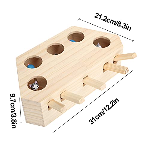 Brinquedos interativos de madeira e silicone para gatos, 5 bonecos de animais de desenho animado de