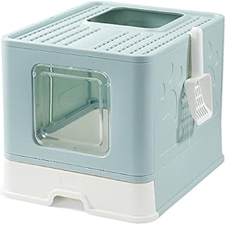 Vealind Foldable Cat Litter Tray Cats Litter Box with Front Entry & Top Exit XXL Extra Large Space Toilet Boxes with Trays, Lid and Pet Litter Shovel (Green)