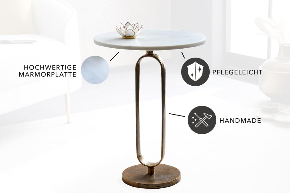 Beistelltisch ELEGANCE 45cm - gold weiß - Marmor - handgefertigt Couchtisch