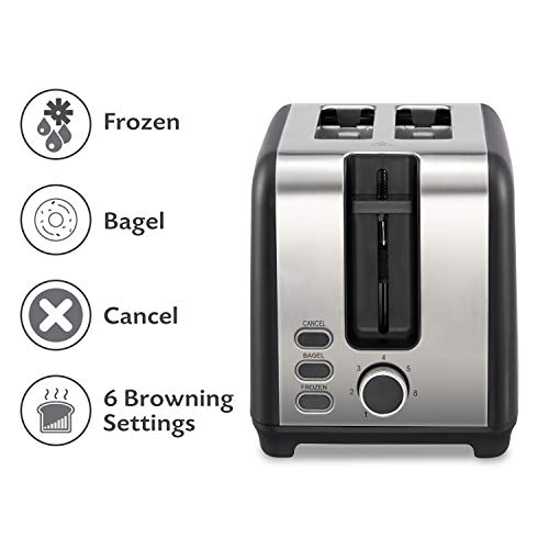 Twinzee - Toaster 3-in-1 – Mattschwarz aus Edelstahl – 2 breite Schlitze – Toaster Retro – Zange aus Bambus – 7… – Bild 3