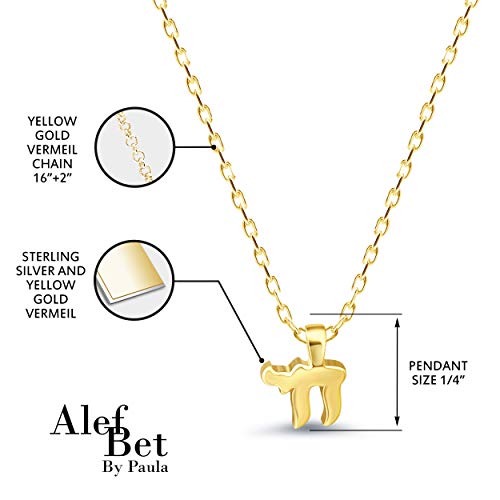 Hebrew Chai Necklace 14K Yellow Gold Vermeil For Women And Girls Alef Bet By Paula #TOP4