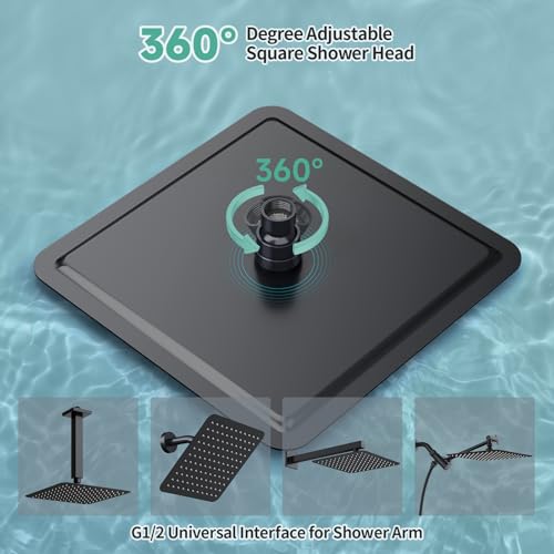 Image of SR SUN RISE 10 Inch Rain Shower Head Matte Black 304 Stailess Steel High Pressure Rainfall Showerhead