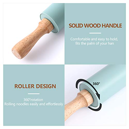 Rolling Pin Silicone For Baking, Non Stick Surface Wooden Handle Dough Rollers, 15.35 In #TOP1