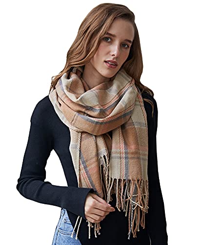 DiaryLook Plaid Warm Blanket Scarf for Winter, Long Ladies Scarves Check Soft, Wool Tartan Shawl Wraps for Women