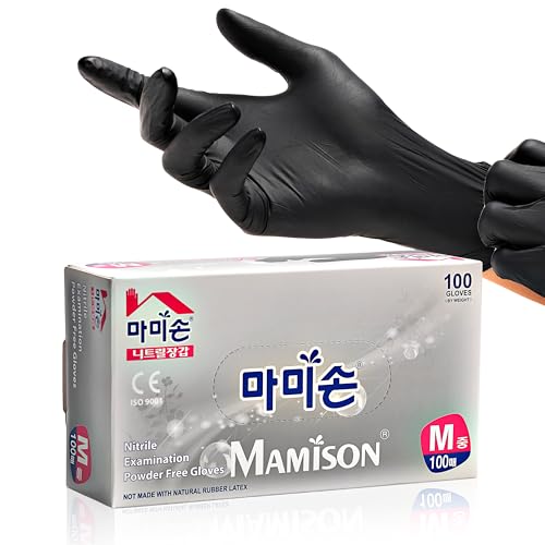 MAMISON Black Nitrile Disposable Gloves, Powder-Free, Latex-Free, 4 Mil, 100 Count, Food Safe, BBQ, Kitchen, Cooking (Large(Pack of 100))