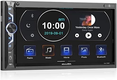 7 inch Double Din Digital Media Car Stereo Receiver,aboutBit Bluetooth 5.0 Touch Screen Car Radio MP5 Player Support Rear/Front-View Camera, AM/FM/MP3/USB/Subwoofer,Aux Input,Mirror Link