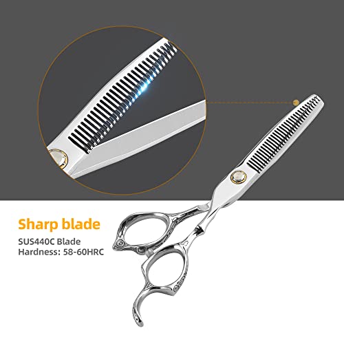 Professional 440C Thinning Scissor Hairdressing Scissors 6.5” Overall Length Stainless Steel Barber Hair Cutting Scissors For Mother Father Friends' Gifts (Gold-02) #TOP1