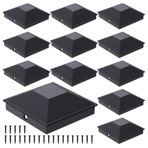 Yfiesuzk - 8 Pack 4x4 Post Caps Black(Actual 3.5" X 3.5" Fence Sturdy Waterproof Plastic Deck Cap Bracket Railing Brackets with 16 Screws And Easy Installation Frosted Finishing Touch Protect Wood (Black) - -25%