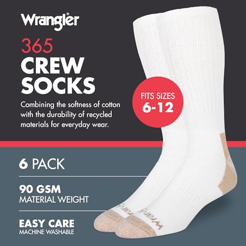 Wrangler - 365 Men's Crew Socks - Full Cushion Socks for All-Day Comfort - Fits Sizes 6-122